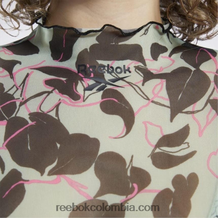 mujer salvia ligera camisa de manga larga de malla con estampado floral floreciente clásico Reebok D260LP750