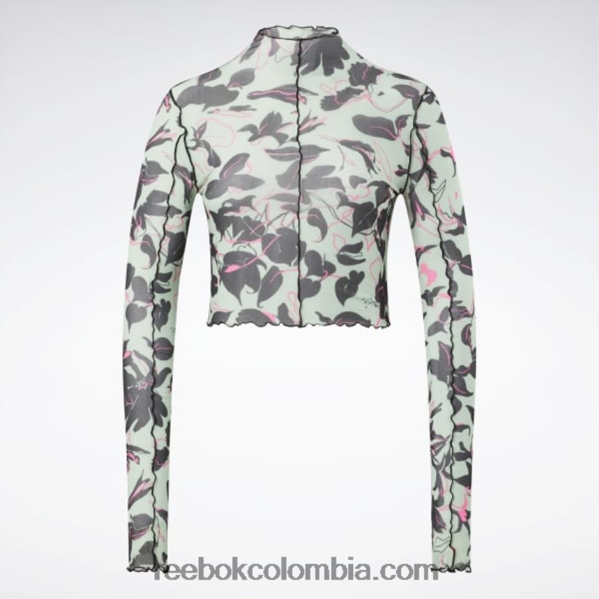 mujer salvia ligera camisa de manga larga de malla con estampado floral floreciente clásico Reebok D260LP750