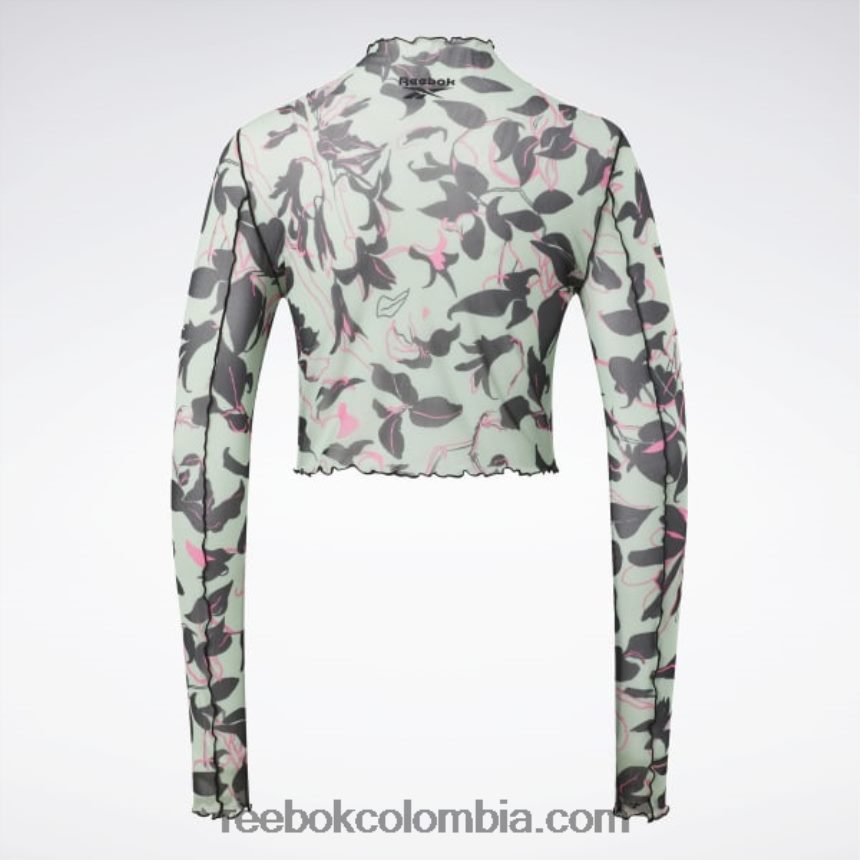 mujer salvia ligera camisa de manga larga de malla con estampado floral floreciente clásico Reebok D260LP750