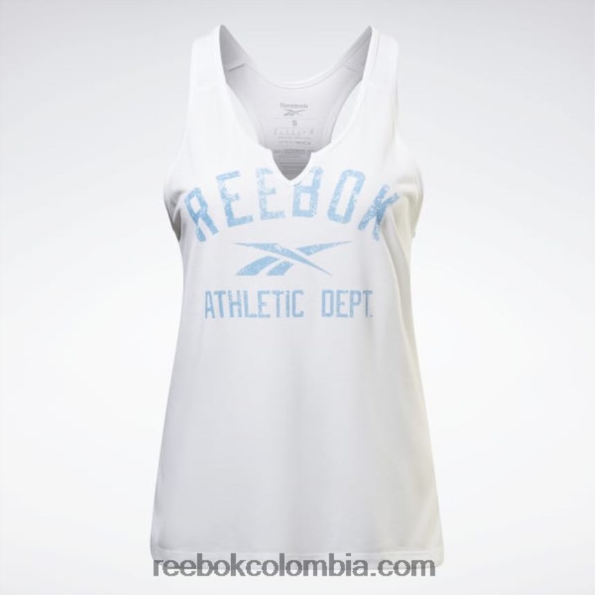 mujer blanco camiseta sin mangas con logo grande premium lista para entrenar Reebok D260LP914