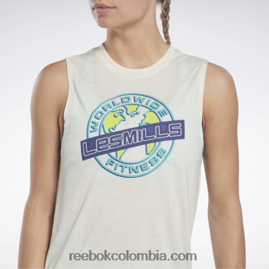 mujer blanco clásico camiseta sin mangas con gráfico de les mills Reebok D260LP565