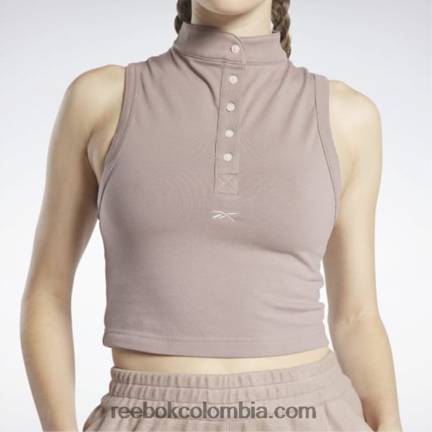 mujer gris pardo camiseta clásica corta y ajustada de jersey Reebok D260LP748