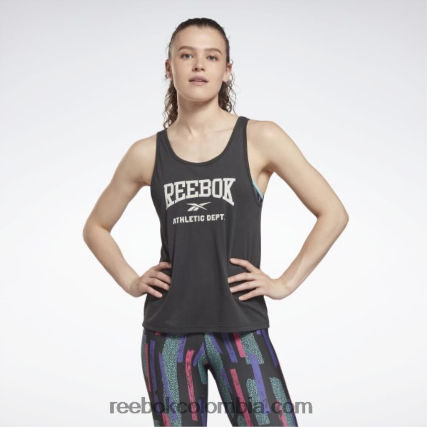 mujer noche negra playera sin mangas con gráfico premium listo para entrenar Reebok D260LP447