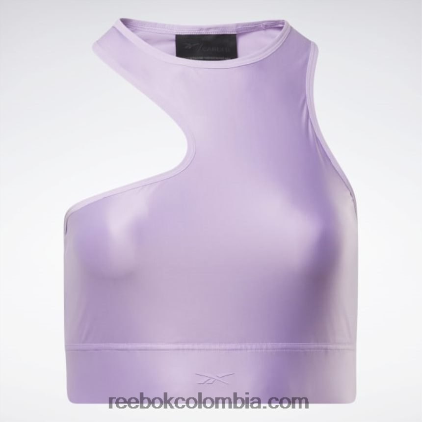 mujer perplejo púrpura camiseta corta sin mangas cardi b con un solo hombro (talla grande) Reebok D260LP461