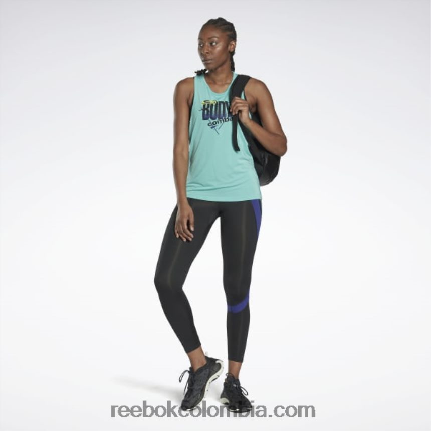 mujer verde azulado semi clásico camiseta sin mangas con gráfico les mills bodycombat activchill Reebok D260LP552