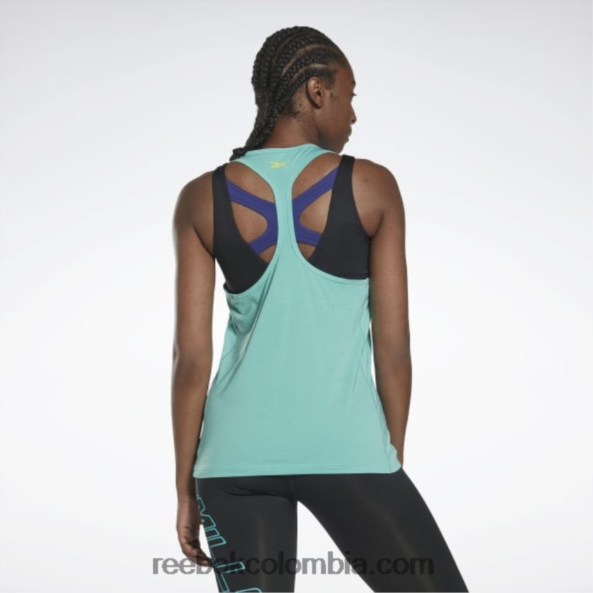mujer verde azulado semi clásico camiseta sin mangas con gráfico les mills bodycombat activchill Reebok D260LP552