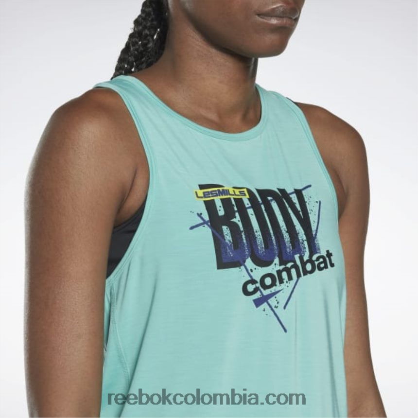 mujer verde azulado semi clásico camiseta sin mangas con gráfico les mills bodycombat activchill Reebok D260LP552