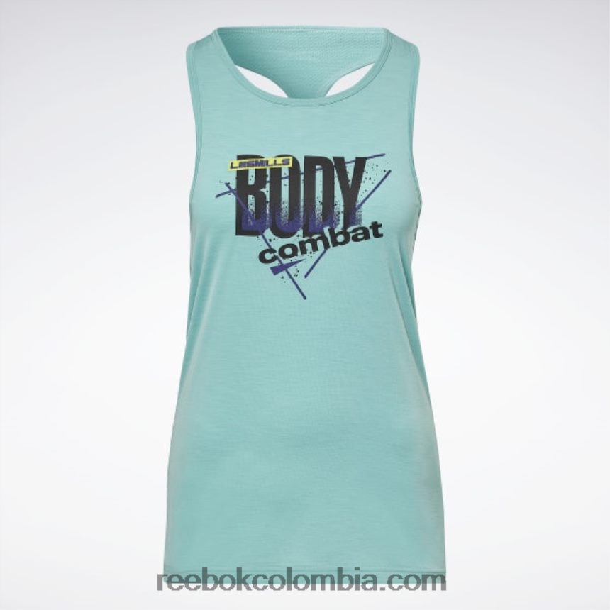 mujer verde azulado semi clásico camiseta sin mangas con gráfico les mills bodycombat activchill Reebok D260LP552