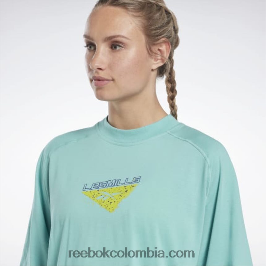 mujer verde azulado semi clásico camiseta a capas Les Mills Reebok D260LP720