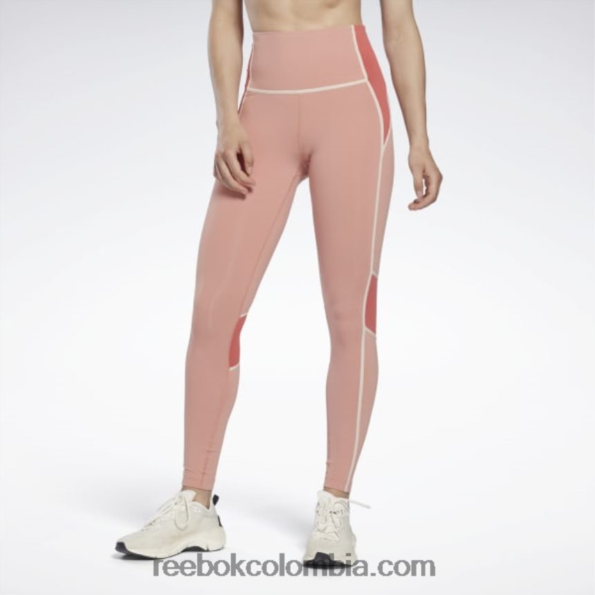 mujer cañón de coral medias lux de talle alto con bloques de color Reebok D260LP809