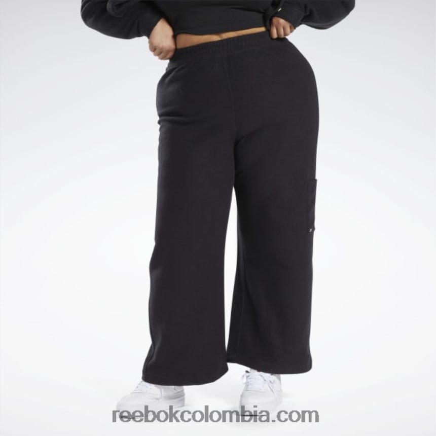mujer negro pantalones clásicos de pierna ancha de forro polar invertido (tallas grandes) Reebok D260LP730