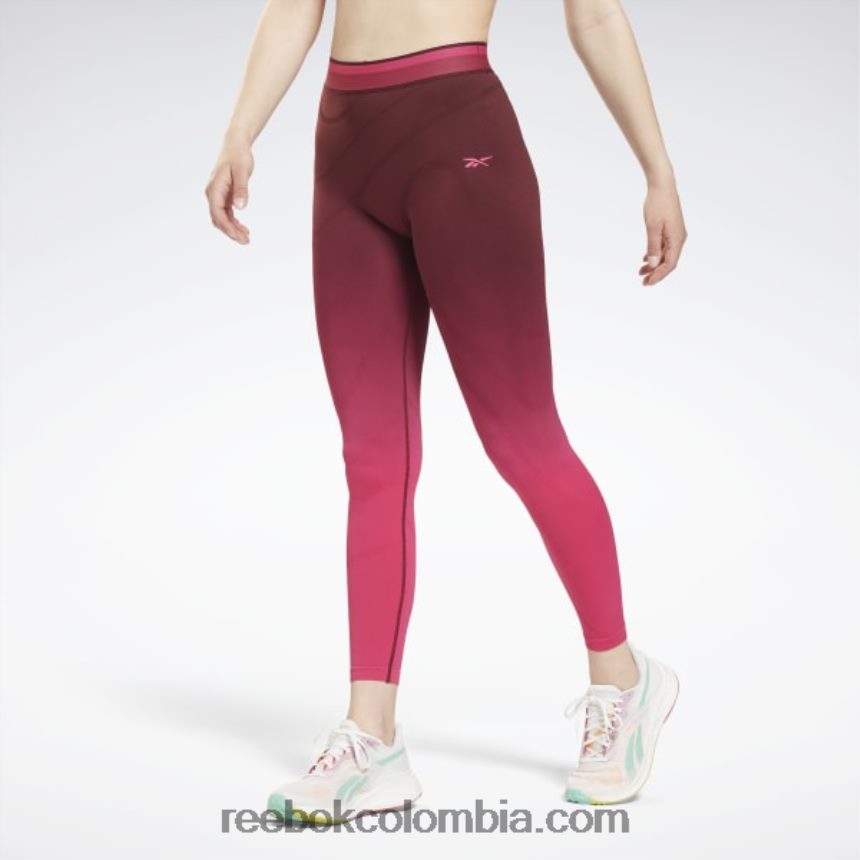 mujer granate/rosa persecución united by fitness leggins de talle alto sin costuras Reebok D260LP882