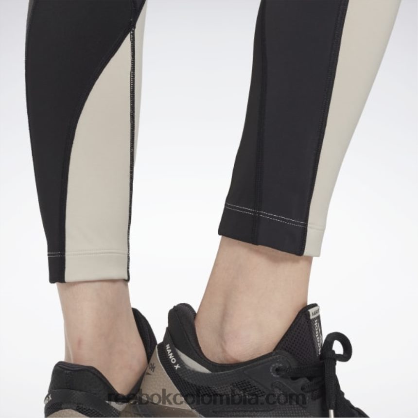 mujer negro/estuco leggins lux de tiro alto con bloques de color Reebok D260LP613