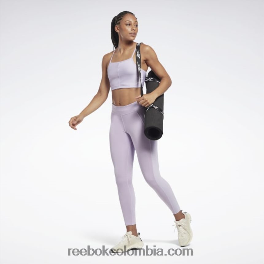 mujer oasis morado leggins de talle alto con diseño de canalé de yoga Reebok D260LP698