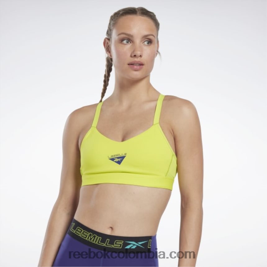 mujer amarillo acido sujetador deportivo Les Mills Lux con tiras Reebok D260LP631