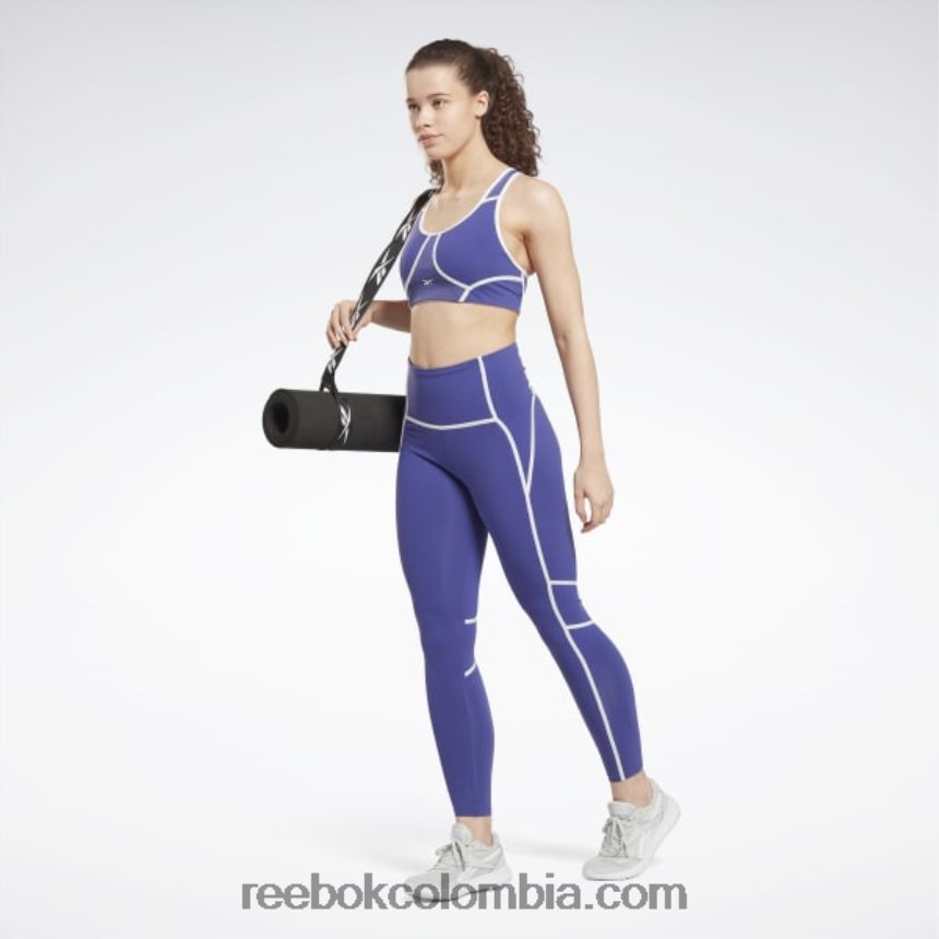 mujer morado negrita brasier lux racer con diseño colour block y relleno Reebok D260LP789