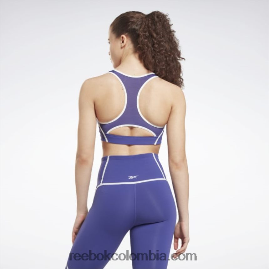 mujer morado negrita brasier lux racer con diseño colour block y relleno Reebok D260LP789