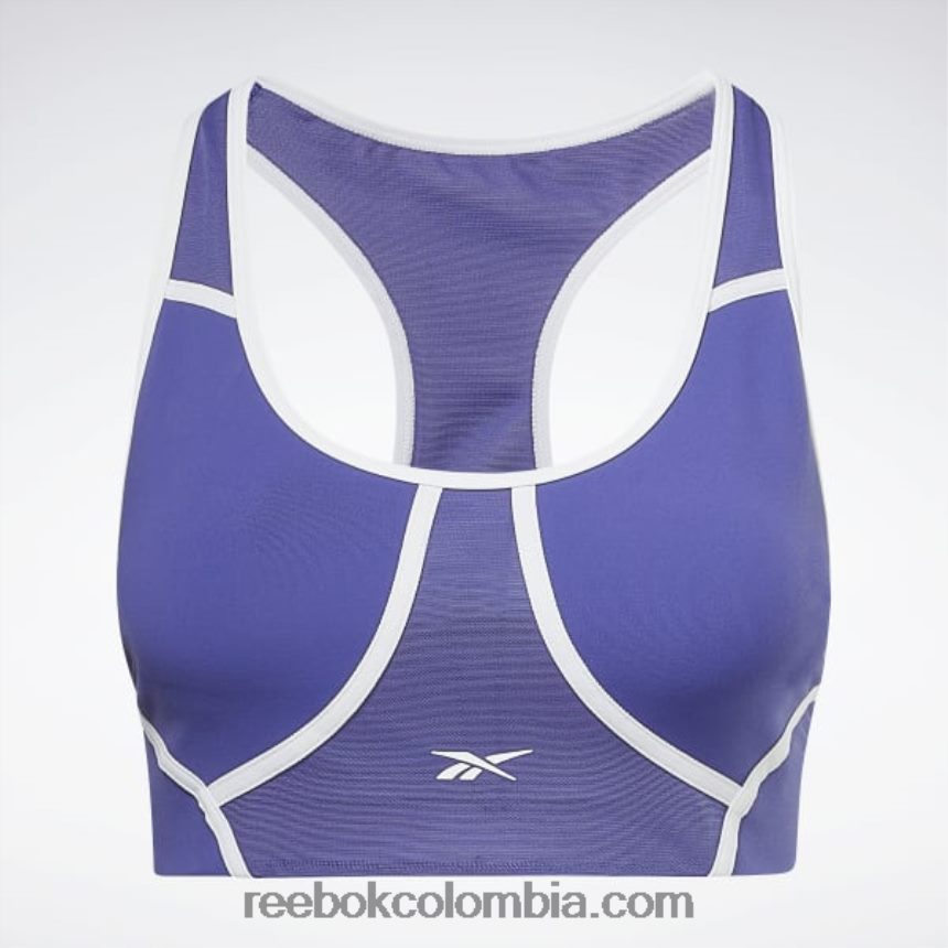 mujer morado negrita brasier lux racer con diseño colour block y relleno Reebok D260LP789