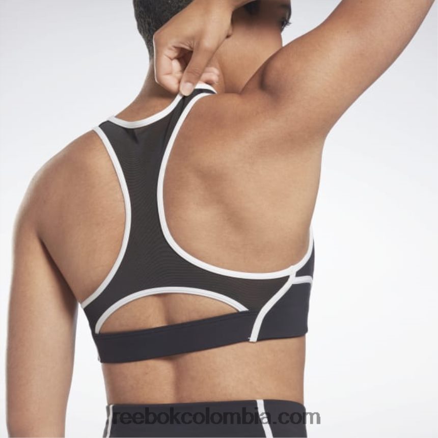 mujer negro brasier lux racer con diseño colour block y relleno Reebok D260LP499