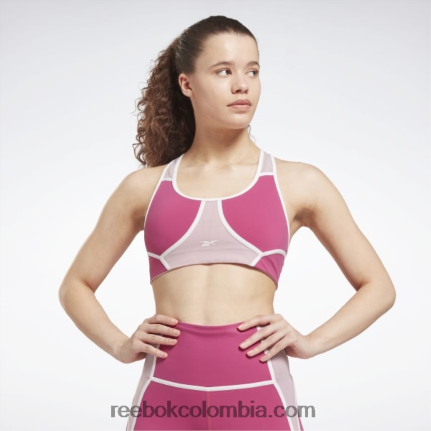 mujer rosa semi orgulloso brasier lux racer con diseño colour block y relleno Reebok D260LP694
