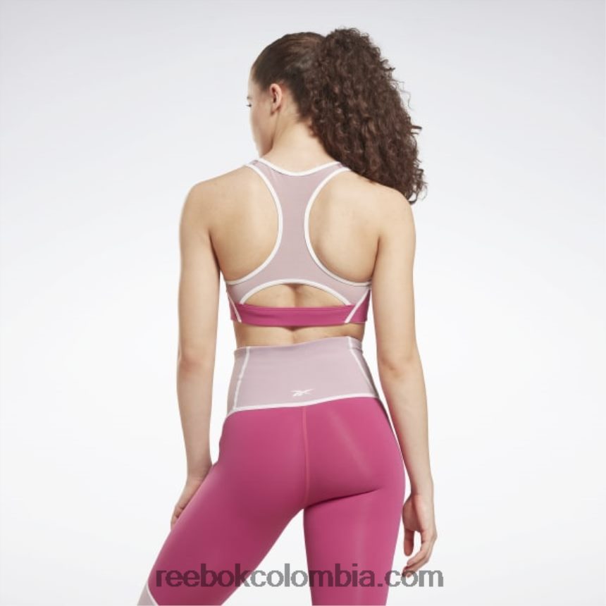 mujer rosa semi orgulloso brasier lux racer con diseño colour block y relleno Reebok D260LP694