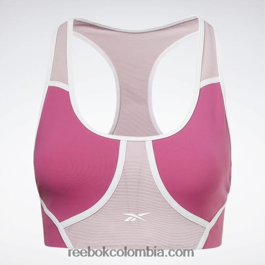 mujer rosa semi orgulloso brasier lux racer con diseño colour block y relleno Reebok D260LP694