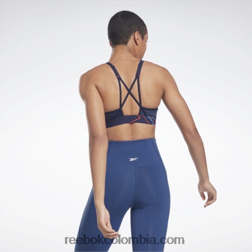 mujer vector de la marina sujetador deportivo lux con tiras y estampado natural Reebok D260LP695