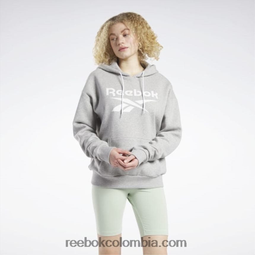 mujer brezo gris medio sudadera con capucha y logo grande de identidad Reebok D260LP464