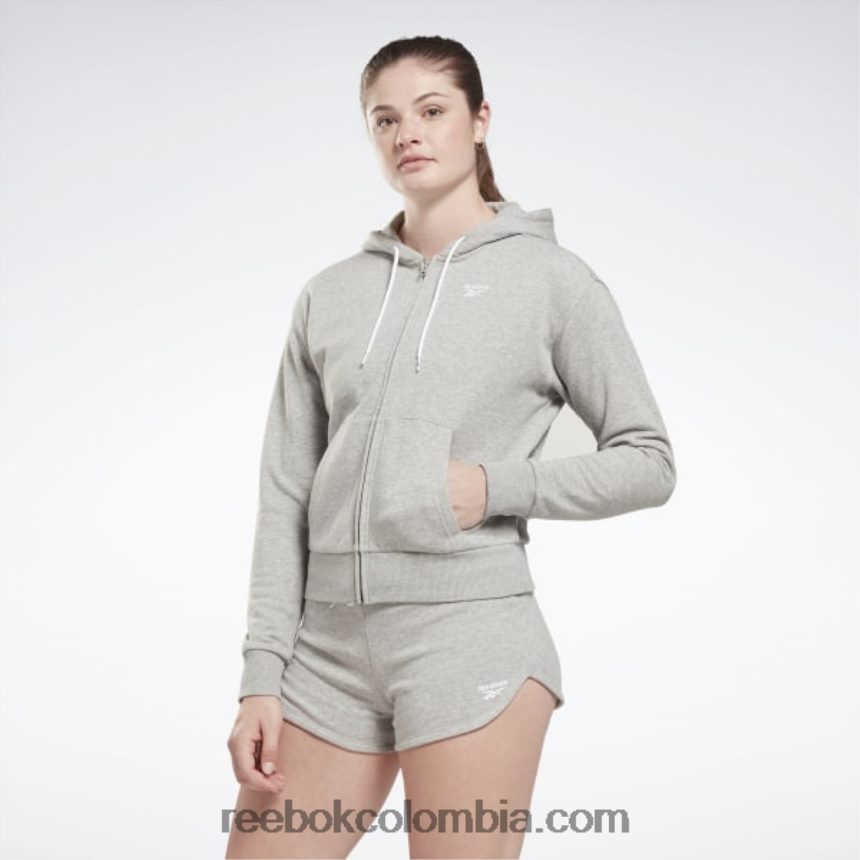 mujer brezo gris medio sudadera con cremallera y logo pequeño de felpa francesa Reebok D260LP513