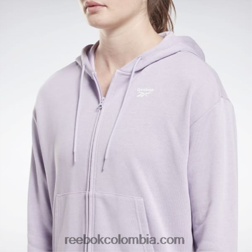 mujer oasis morado sudadera con cremallera y logo pequeño de felpa francesa Reebok D260LP648