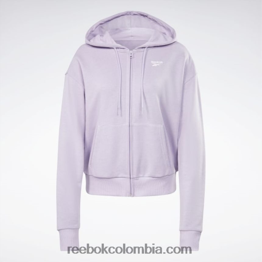 mujer oasis morado sudadera con cremallera y logo pequeño de felpa francesa Reebok D260LP648