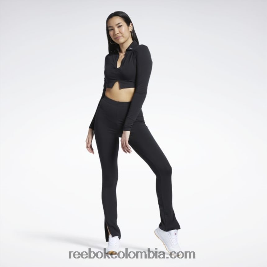 mujer negro polo clásico de manga larga Reebok D260LP669