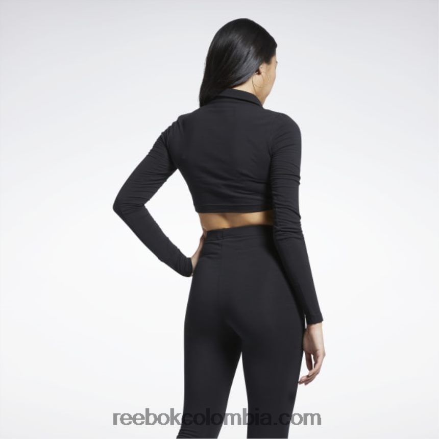 mujer negro polo clásico de manga larga Reebok D260LP669