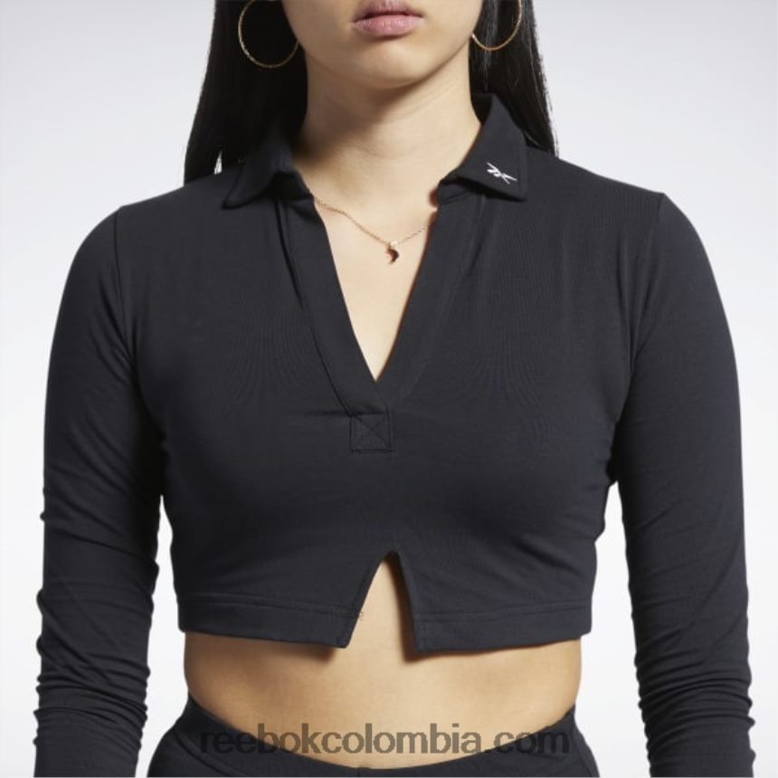 mujer negro polo clásico de manga larga Reebok D260LP669