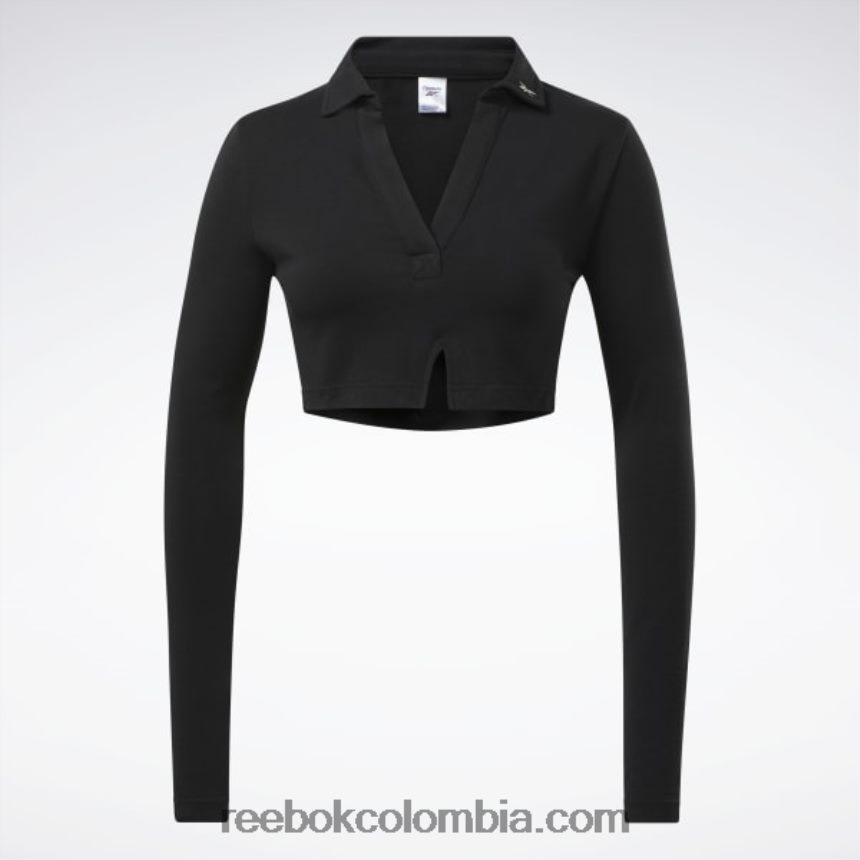 mujer negro polo clásico de manga larga Reebok D260LP669