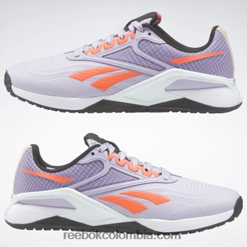 mujer oasis morado/llamarada naranja/negro central zapatillas de entrenamiento nano x2 para mujer Reebok D260LP43