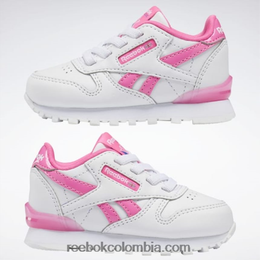 niños blanco ftwr/rosa atómico zapatos clásicos de cuero step \'n\' flash - niño pequeño Reebok D260LP1377