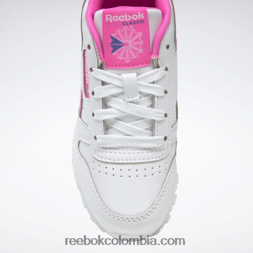 niños blanco ftwr/rosa atómico zapatos clásicos de cuero step \'n\' flash - preescolar Reebok D260LP1378