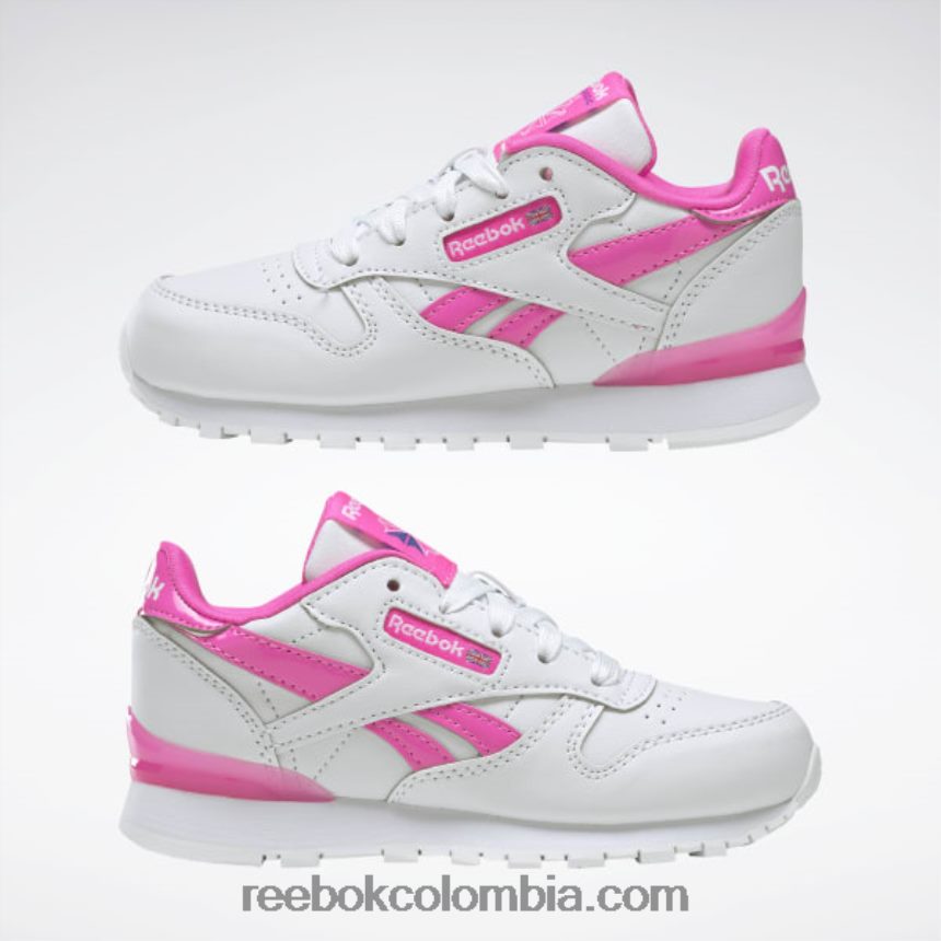 niños blanco ftwr/rosa atómico zapatos clásicos de cuero step \'n\' flash - preescolar Reebok D260LP1378