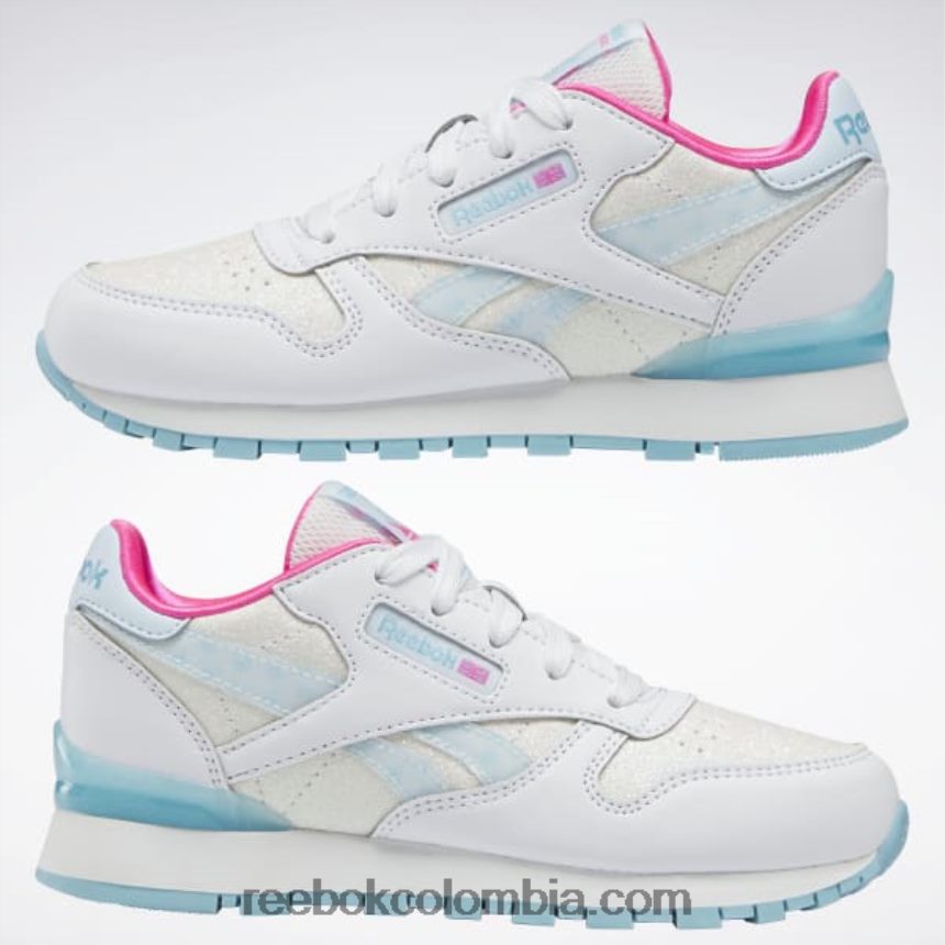 niños ftwr blanco/azul digital zapatos clásicos de cuero step \'n\' flash - preescolar Reebok D260LP1433