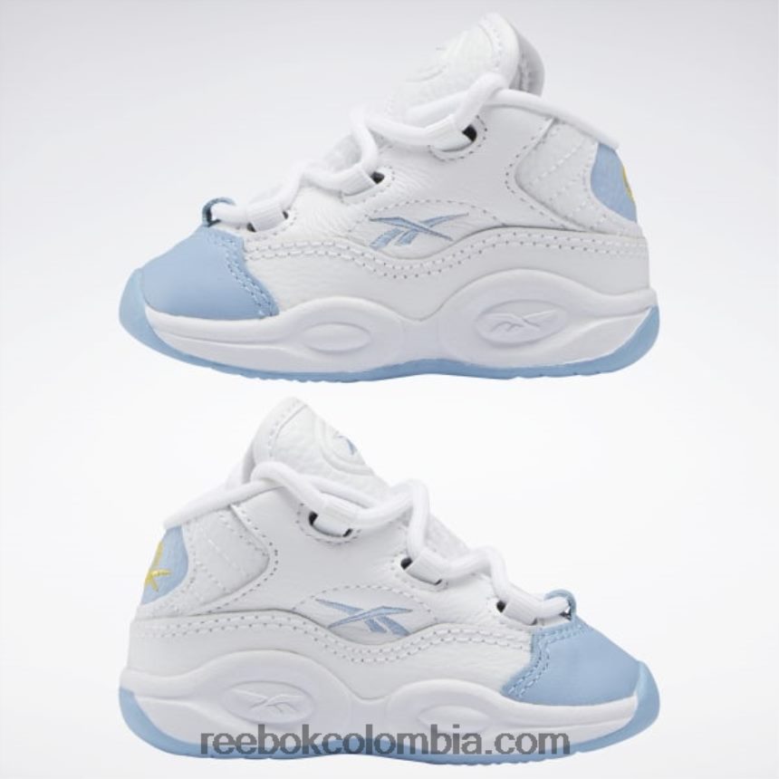 niños ftwr blanco/azul fluido/amarillo tóxico zapatillas de baloncesto question mid - niño pequeño Reebok D260LP1380