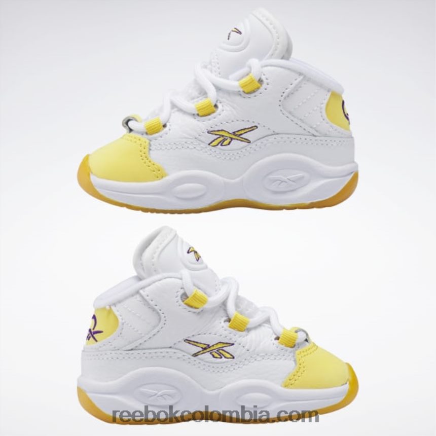niños ftwr blanco/hilo amarillo/ultra violeta pregunta mid zapatos - niño Reebok D260LP1373