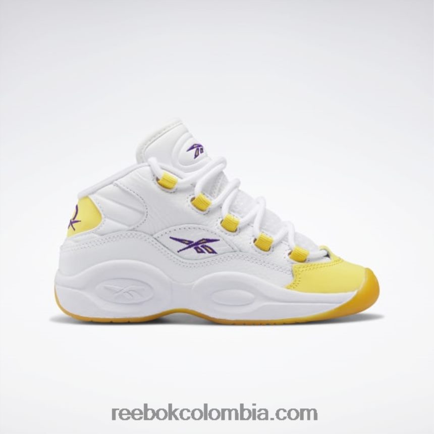 niños ftwr blanco/hilo amarillo/ultra violeta pregunta mid zapatos - preescolar Reebok D260LP1375