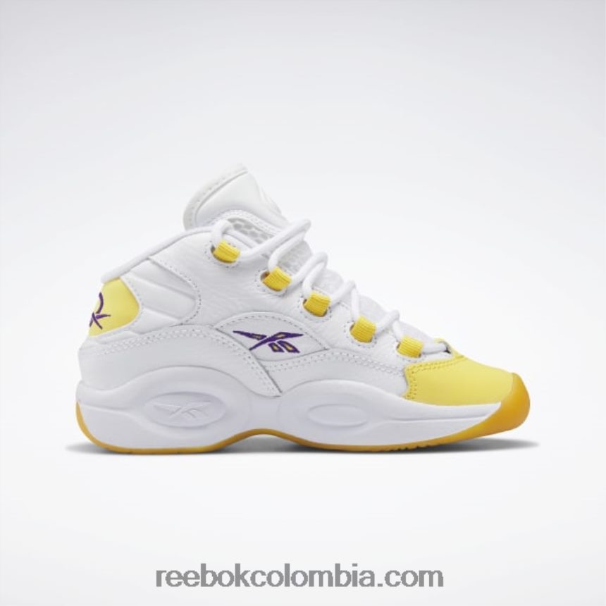 niños ftwr blanco/hilo amarillo/ultra violeta pregunta mid zapatos - preescolar Reebok D260LP1375