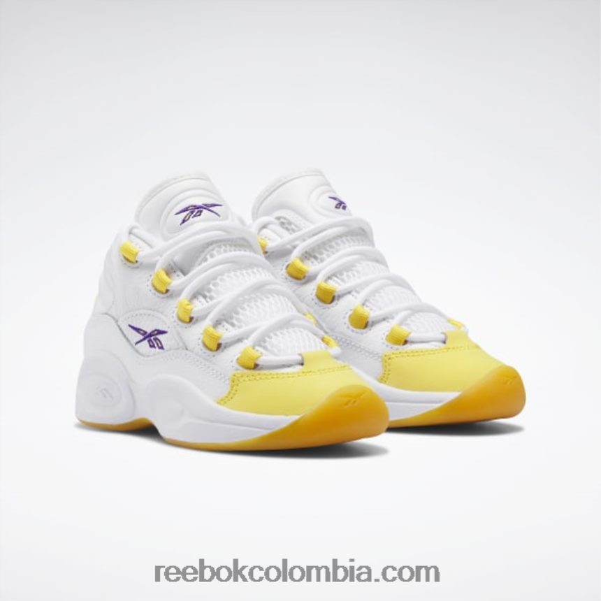 niños ftwr blanco/hilo amarillo/ultra violeta pregunta mid zapatos - preescolar Reebok D260LP1375