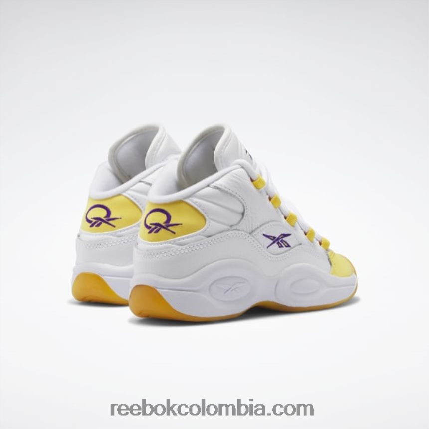 niños ftwr blanco/hilo amarillo/ultra violeta pregunta mid zapatos - preescolar Reebok D260LP1375