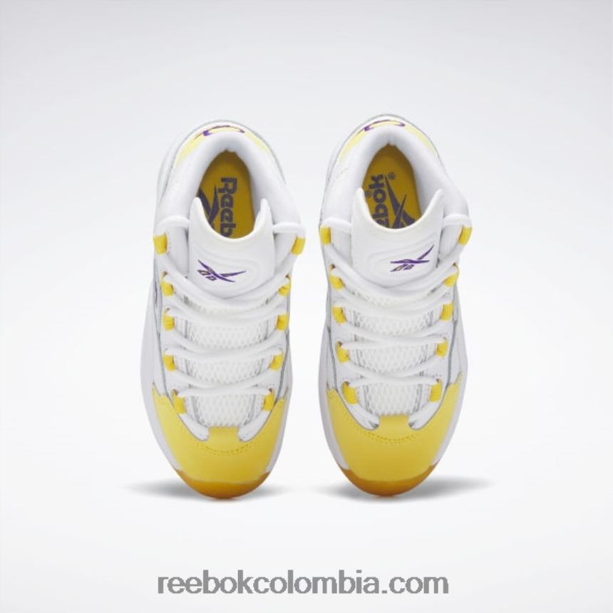 niños ftwr blanco/hilo amarillo/ultra violeta pregunta mid zapatos - preescolar Reebok D260LP1375