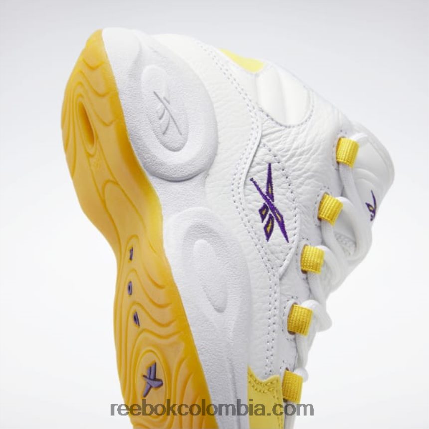 niños ftwr blanco/hilo amarillo/ultra violeta pregunta mid zapatos - preescolar Reebok D260LP1375