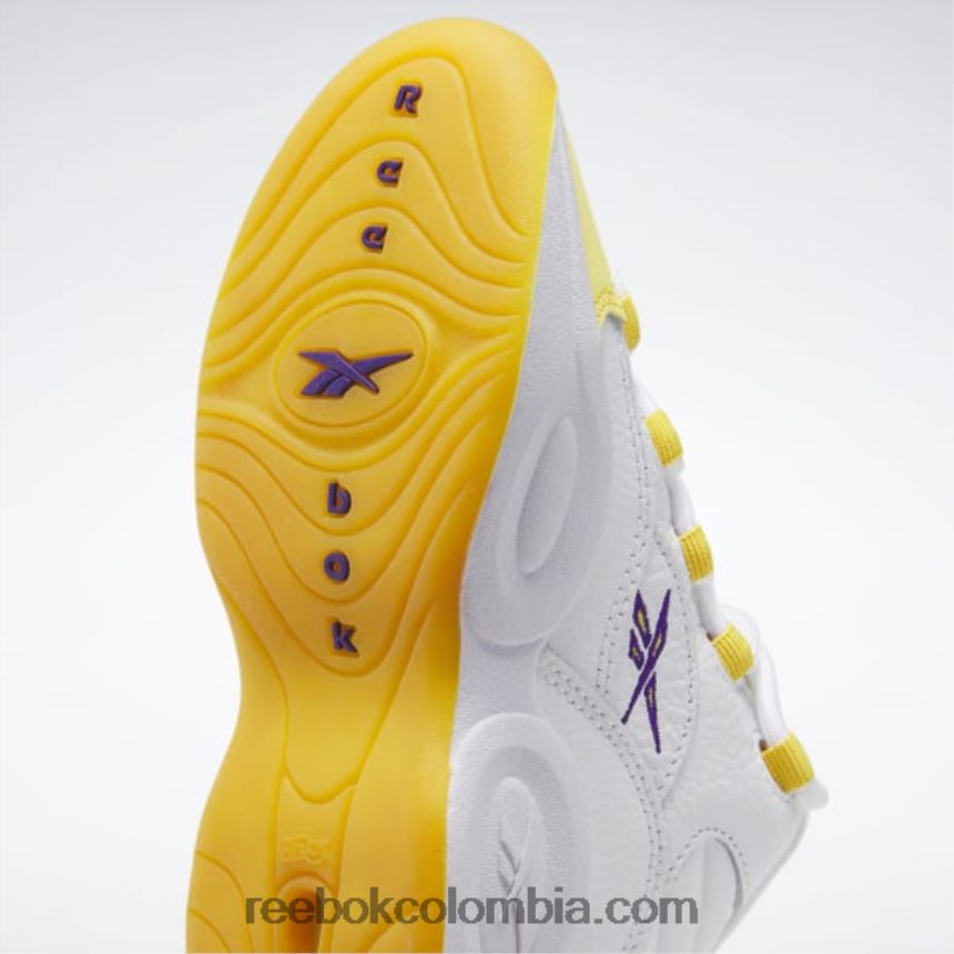 niños ftwr blanco/hilo amarillo/ultra violeta pregunta mid zapatos - preescolar Reebok D260LP1375