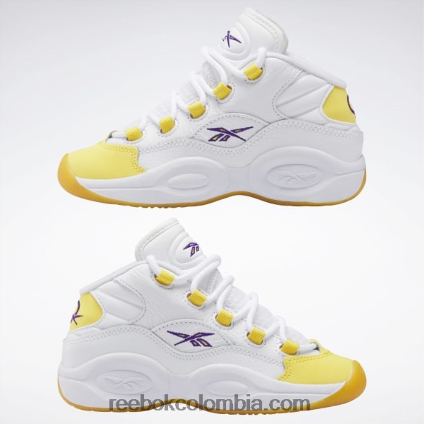 niños ftwr blanco/hilo amarillo/ultra violeta pregunta mid zapatos - preescolar Reebok D260LP1375